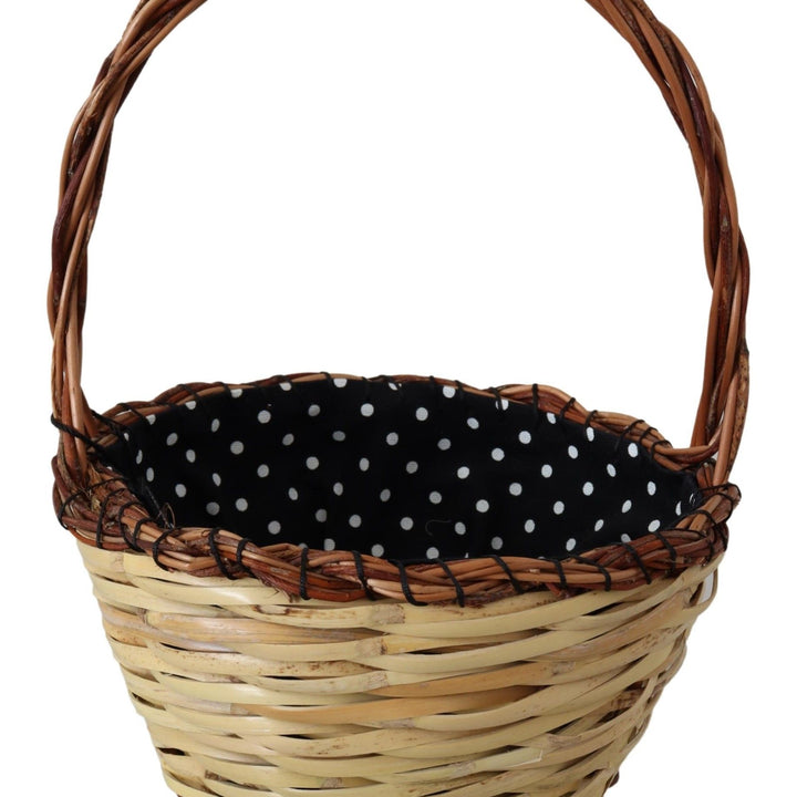 Dolce & Gabbana Beige Wood Wicker Rattan Basket Tote Bag