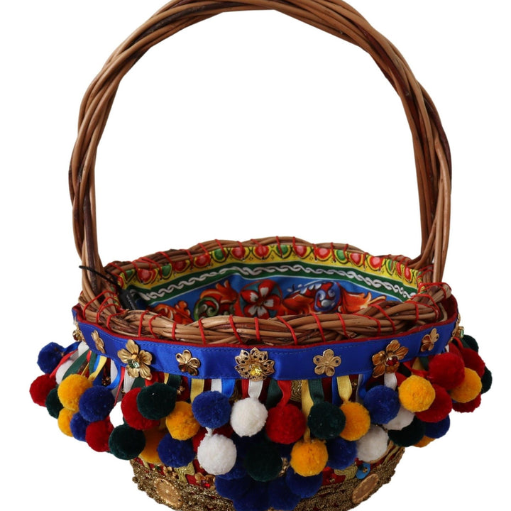 Dolce & Gabbana Multicolor Cotton Embellished Agnese Basket Tote Bag