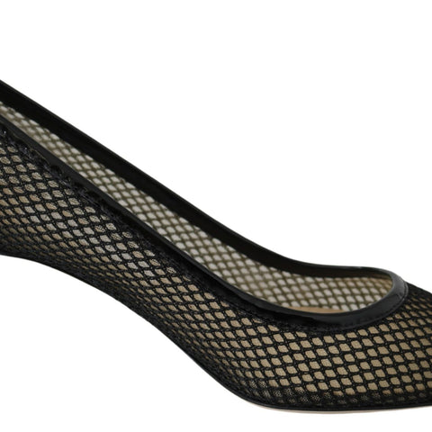 Jimmy Choo Black Mesh and Leather Amika 50 Pumps Shoes
