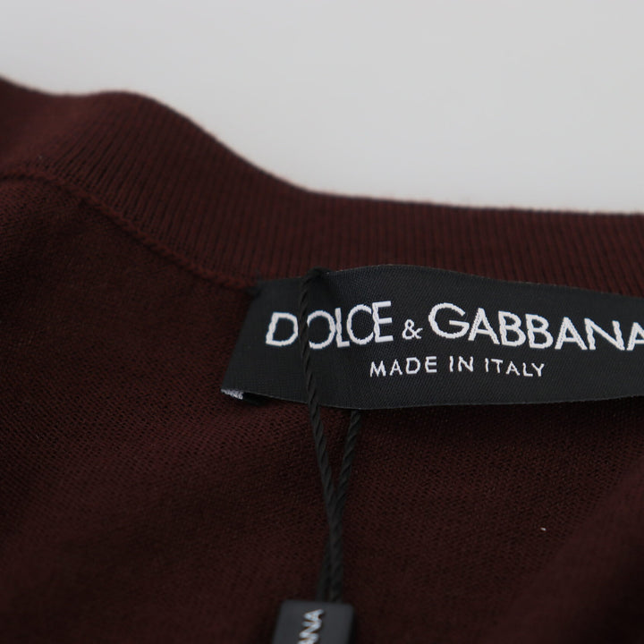 Dolce & Gabbana Maroon Wool Knit Deep V-neck Cardigan Sweater