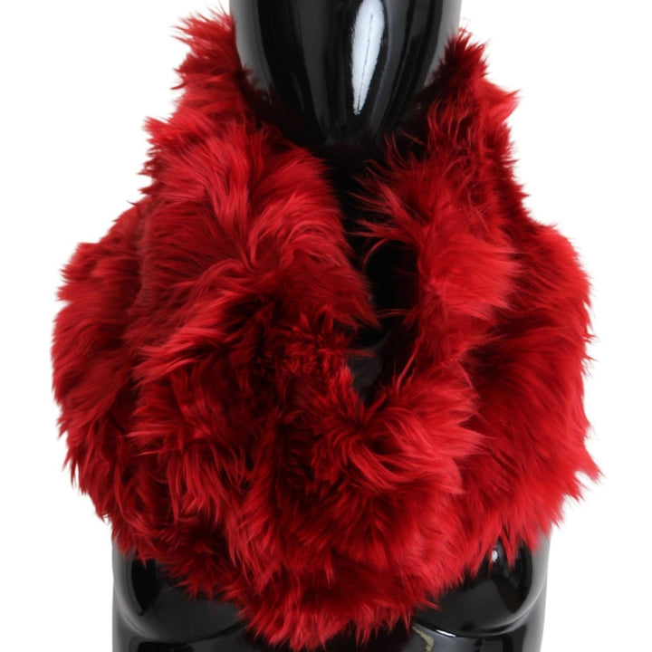 Dolce & Gabbana Red Alpaca Leather Fur Neck Wrap Shawl Scarf