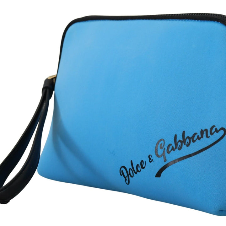 Dolce & Gabbana Blue Logo Print Hand Pouch Leopard Print Toiletry Bag