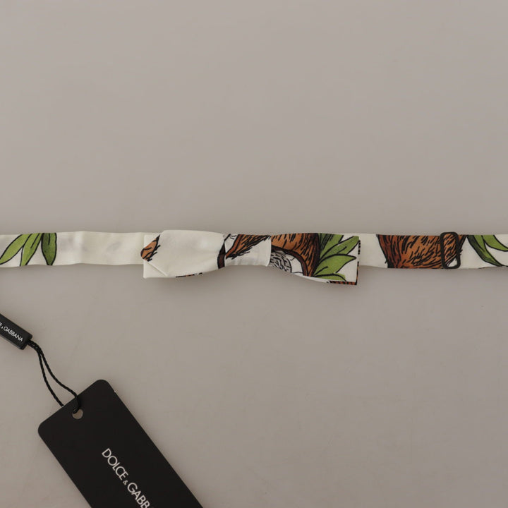 Dolce & Gabbana White Pattern Silk Adjustable Neck Papillon Bow Tie