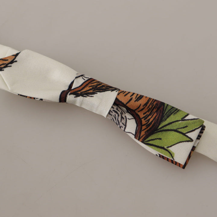Dolce & Gabbana White Pattern Silk Adjustable Neck Papillon Bow Tie