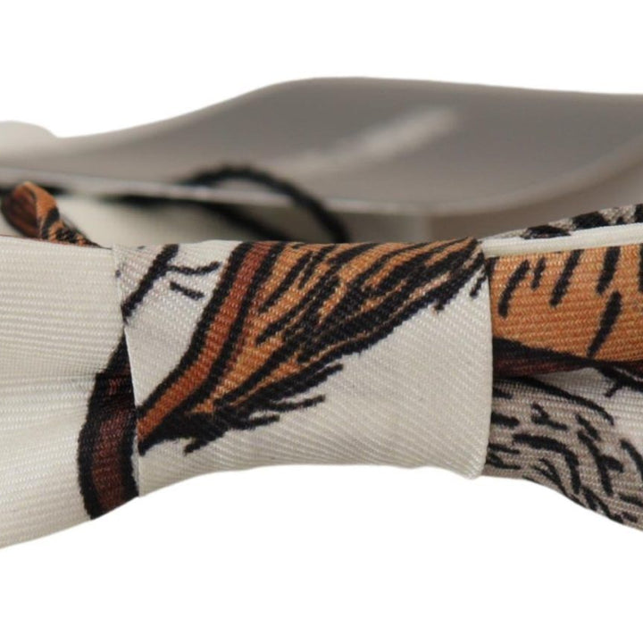 Dolce & Gabbana White Pattern Silk Adjustable Neck Papillon Bow Tie