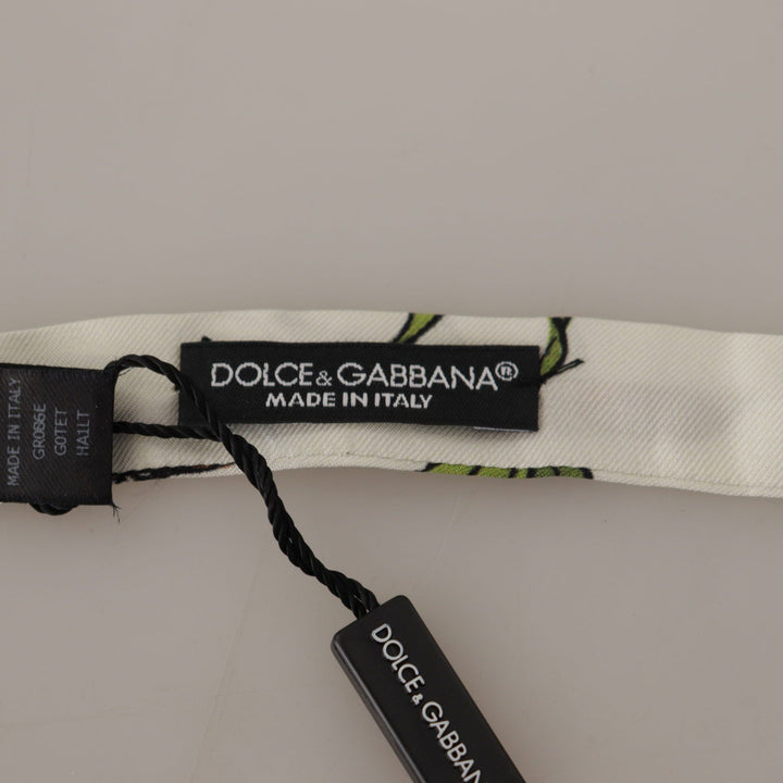 Dolce & Gabbana White Pattern Silk Adjustable Neck Papillon Bow Tie