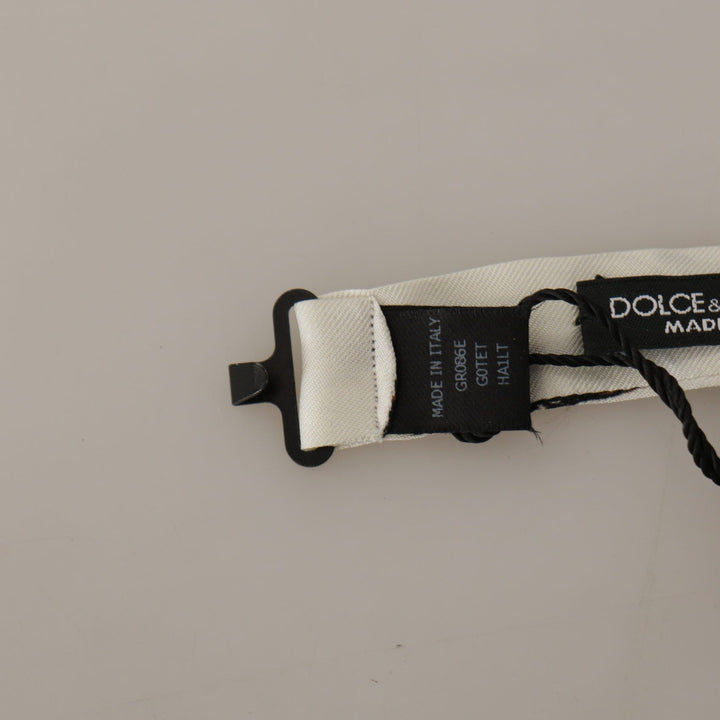 Dolce & Gabbana White Pattern Silk Adjustable Neck Papillon Bow Tie