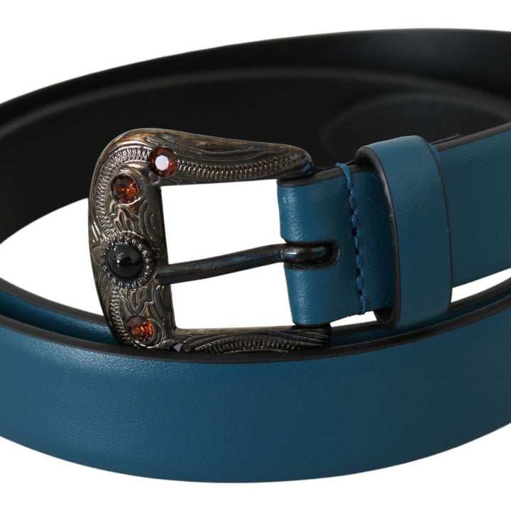 Dolce & Gabbana Blue Leather Amber Crystal Baroque Buckle Belt