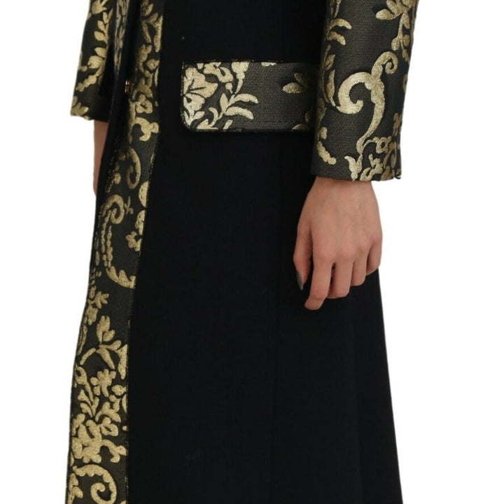 Dolce & Gabbana Black Gold Jacquard Long Trench Coat Jacket