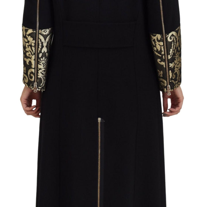 Dolce & Gabbana Black Gold Jacquard Long Trench Coat Jacket