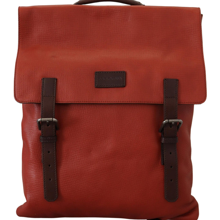 Dolce & Gabbana Orange Leather Logo Plaque Men Backpack Bag