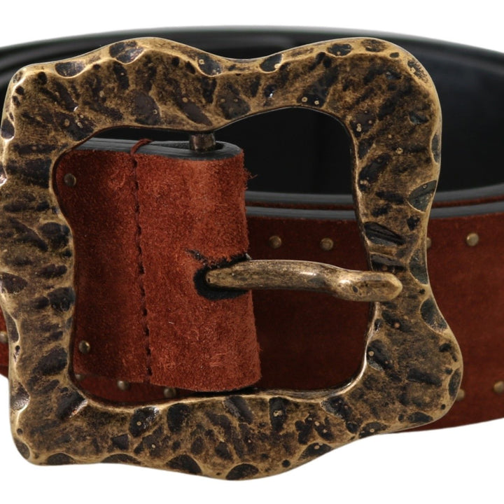 Dolce & Gabbana Brown Suede Leather Studded Baroque Belt