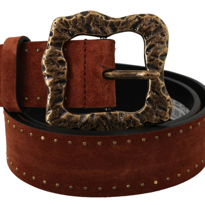 Dolce & Gabbana Brown Suede Leather Studded Baroque Belt