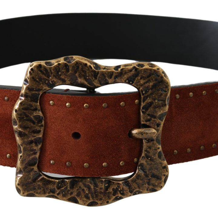 Dolce & Gabbana Brown Suede Leather Studded Baroque Belt