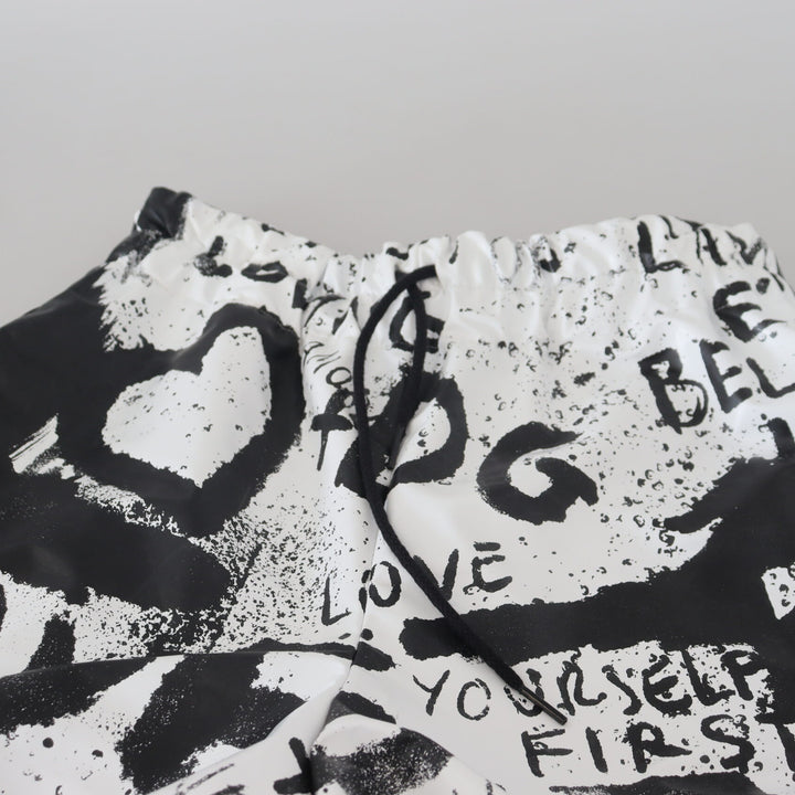 Dolce & Gabbana White Graffiti Print Cotton Bermuda Shorts