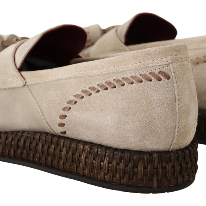 Dolce & Gabbana Cream Suede Leather Casual Espadrille Shoes