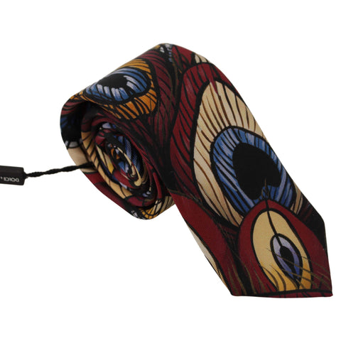 Dolce & Gabbana Marron Peacock Feather Adjustable Necktie Accessory Tie
