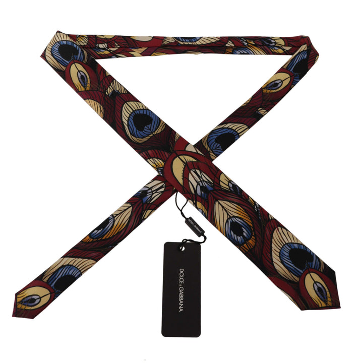 Dolce & Gabbana Marron Peacock Feather Adjustable Necktie Accessory Tie