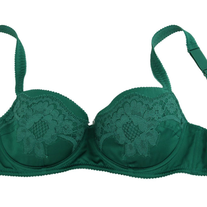 Dolce & Gabbana Green Silk Stretch Floral Lace Bra Underwear