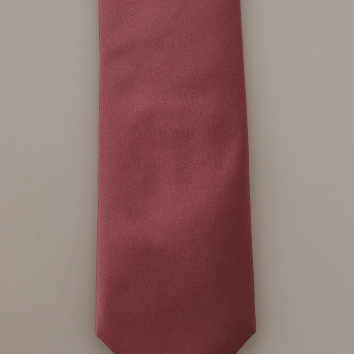Dolce & Gabbana Pink Solid Print Silk Adjustable Necktie Accessory Tie