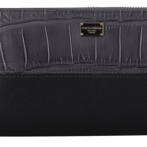 Dolce & Gabbana Black Zip Around Continental Clutch Leather Wallet