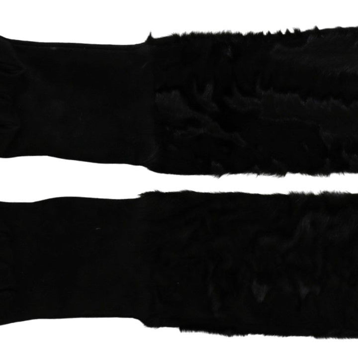 Dolce & Gabbana Black Elbow Length Mitten Suede Fur Gloves