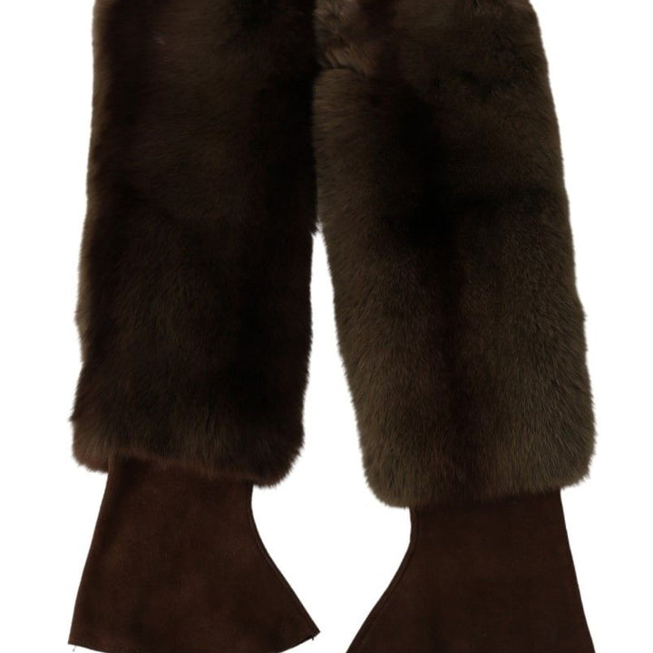 Dolce & Gabbana Brown Elbow Length Finger Less Fur Gloves