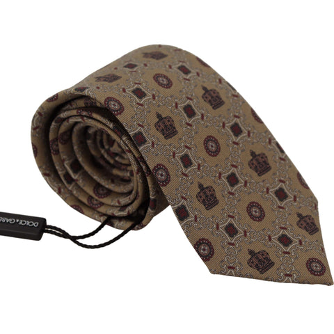 Dolce & Gabbana Beige Fantasy Print Silk Adjustable Necktie Accessory Tie