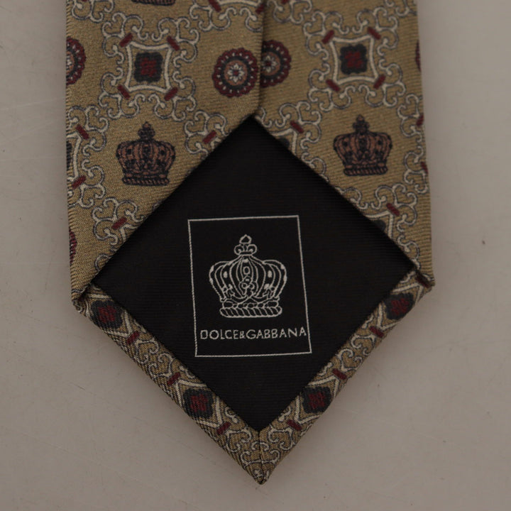 Dolce & Gabbana Beige Fantasy Print Silk Adjustable Necktie Accessory Tie