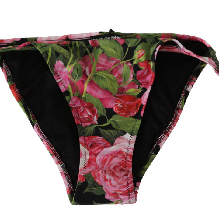 Dolce & Gabbana Black Pink Rose Print Bottom Bikini Beachwear