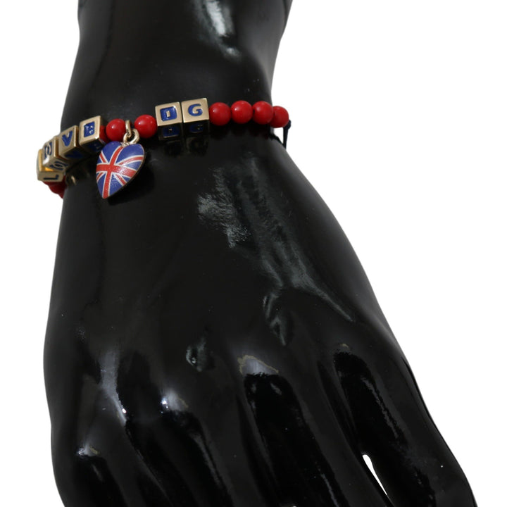 Dolce & Gabbana Red Blue Beaded DG LOVES LONDON Flag Branded Bracelet