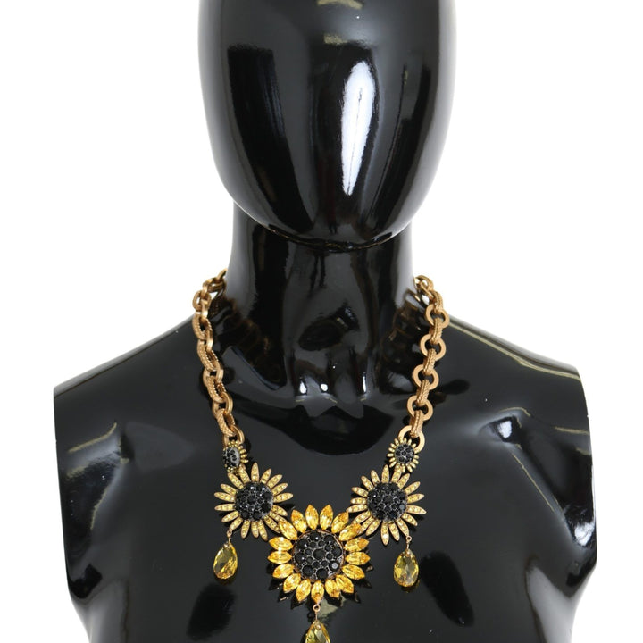 Dolce & Gabbana Gold Brass Chain Crystal Sunlower Pendants Necklace