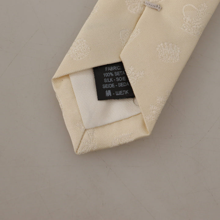 Dolce & Gabbana White Crown Print Silk Adjustable Accessory Tie
