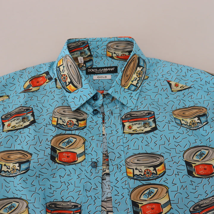 Dolce & Gabbana Light Blue Printed Cotton Casual GOLD Shirt