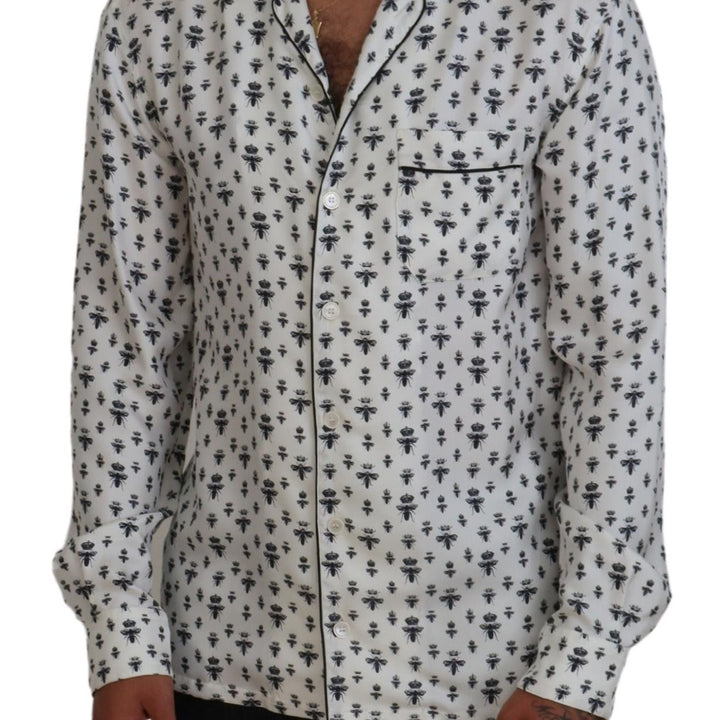 Dolce & Gabbana White Crown Bee Print Long Sleeve Pajama Top