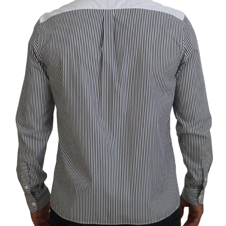 Dolce & Gabbana Black White Striped Printed Casual Cotton Shirt