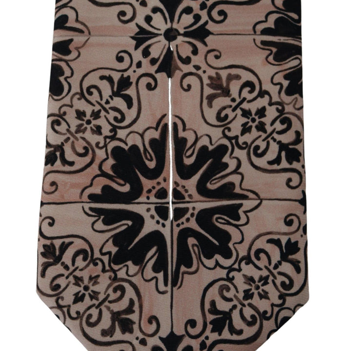 Dolce & Gabbana Beige Fantasy Pattern Necktie Accessory Black