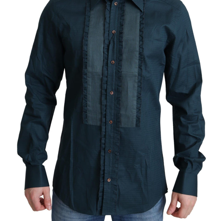 Dolce & Gabbana Blue Placket Cotton Dress Formal Shirt