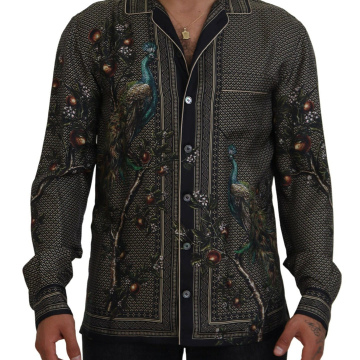 Dolce & Gabbana Multicolor Ostrich Silk Satin Casual Shirt