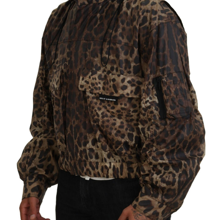 Dolce & Gabbana Brown Leopard Print Men Hooded Jacket