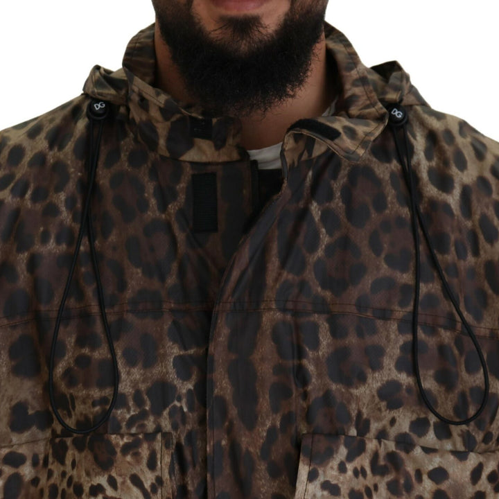 Dolce & Gabbana Brown Leopard Print Men Hooded Jacket