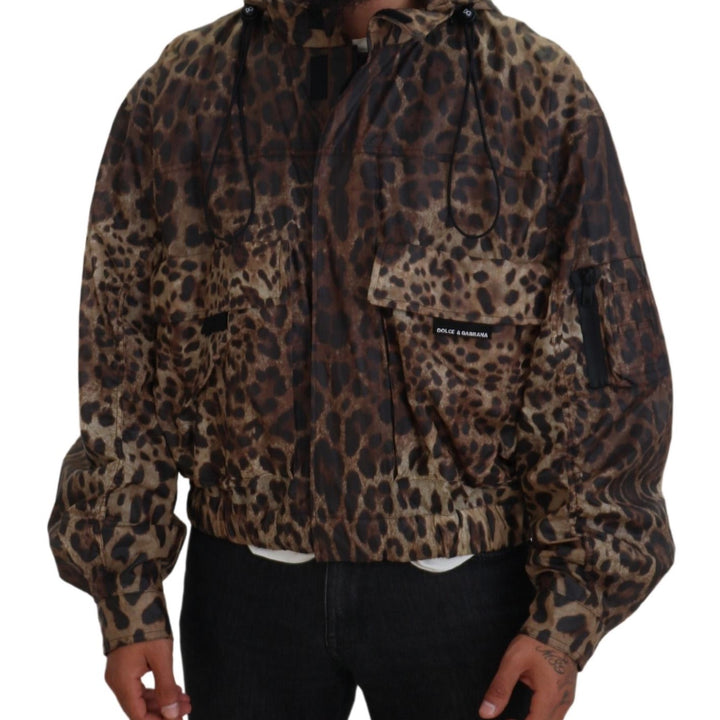 Dolce & Gabbana Brown Leopard Print Men Hooded Jacket