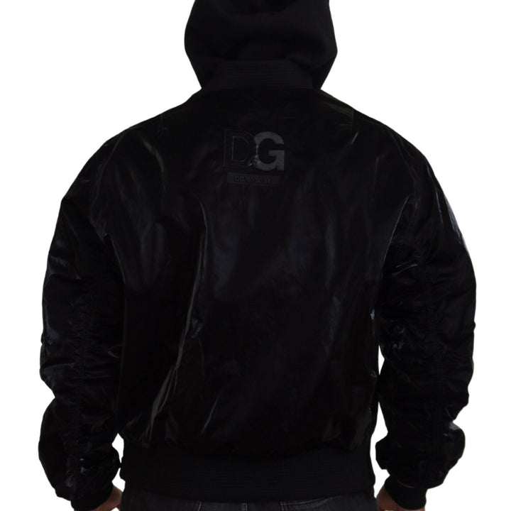 Dolce & Gabbana Black Nylon Hooded Full Zip Bomber Jacket