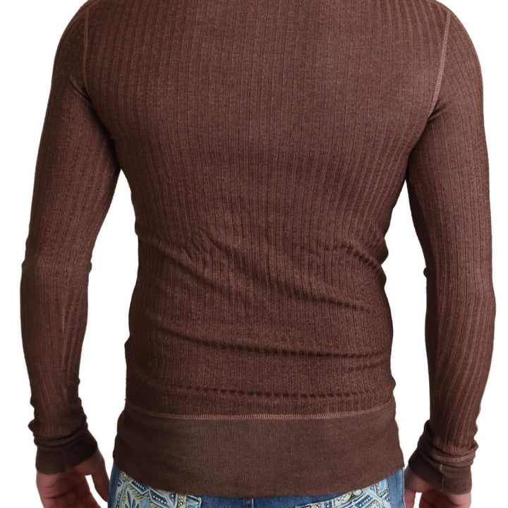 Dolce & Gabbana Brown Logo Button Cardigan V-neck Sweater