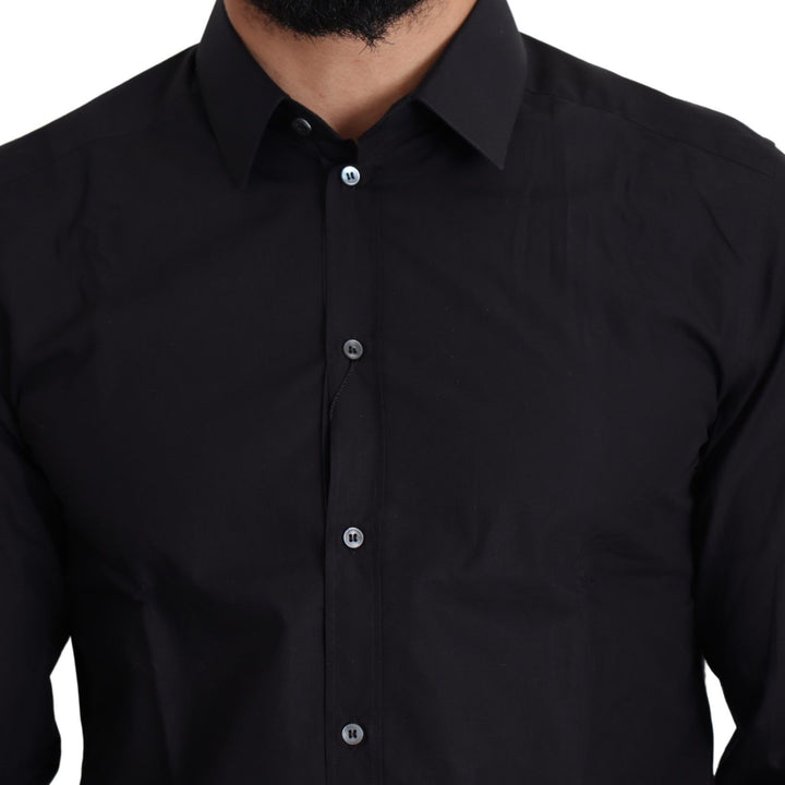 Dolce & Gabbana Black Cotton Men Formal GOLD Dress Shirt