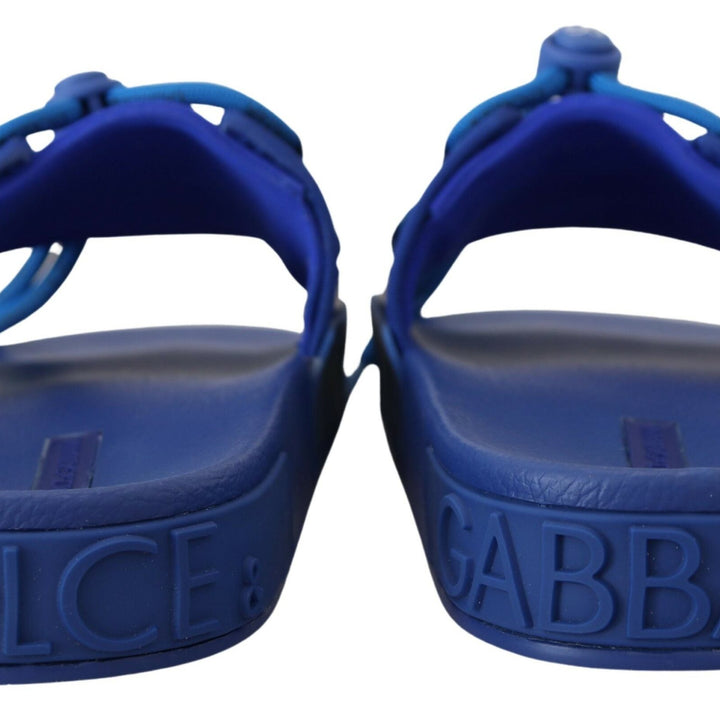 Dolce & Gabbana Blue Stretch Rubber Sandals Slides Slip On Shoes