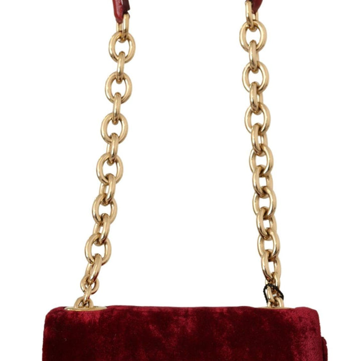 Dolce & Gabbana Bordeaux Velvet Crystals Mini Crossbody Women Bag