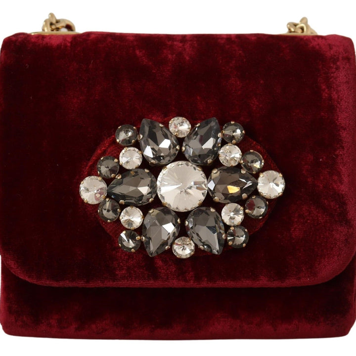 Dolce & Gabbana Bordeaux Velvet Crystals Mini Crossbody Women Bag