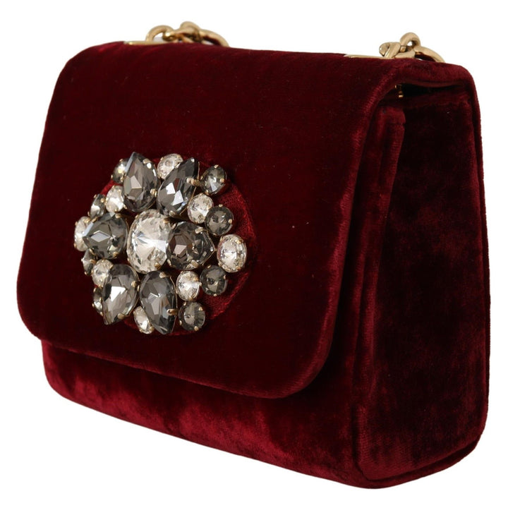 Dolce & Gabbana Bordeaux Velvet Crystals Mini Crossbody Women Bag