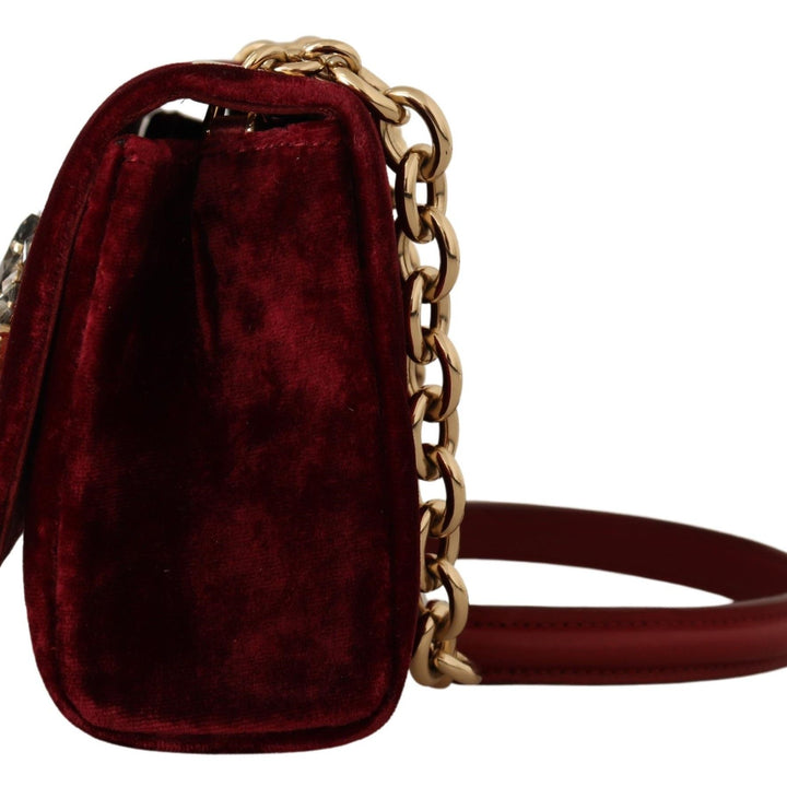 Dolce & Gabbana Bordeaux Velvet Crystals Mini Crossbody Women Bag